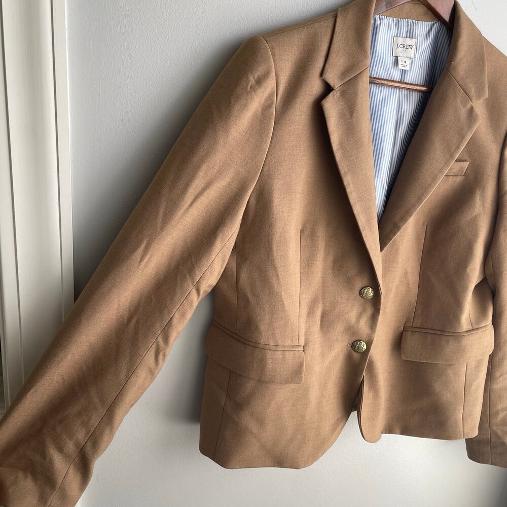 J. Crew Women’s Schoolboy Blazer Wool Blend Tan Camel size 14 - Picture 11 of 16